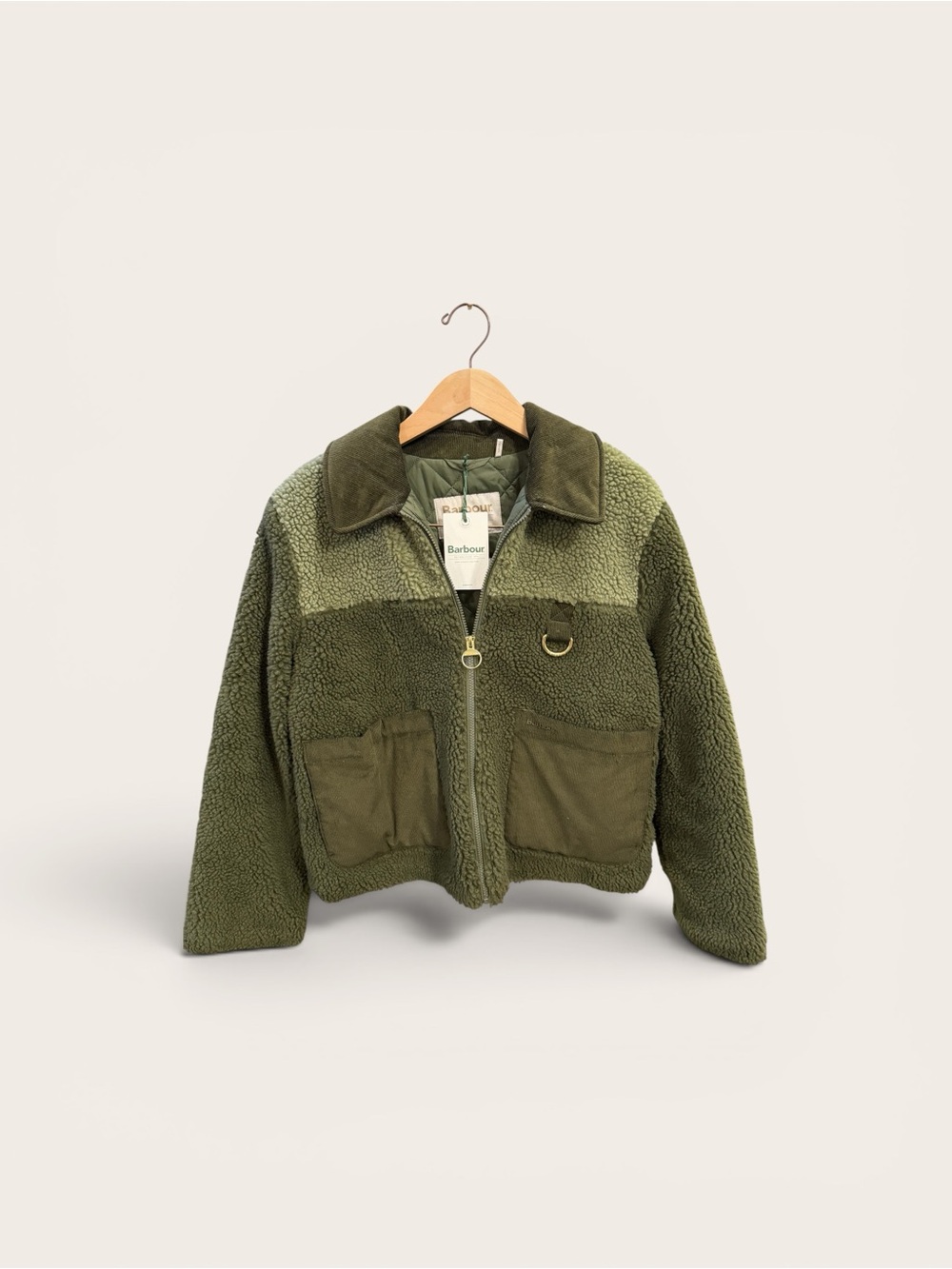 Barbour Women’s Two-Tone Olive Green Sherpa Zip Jacket